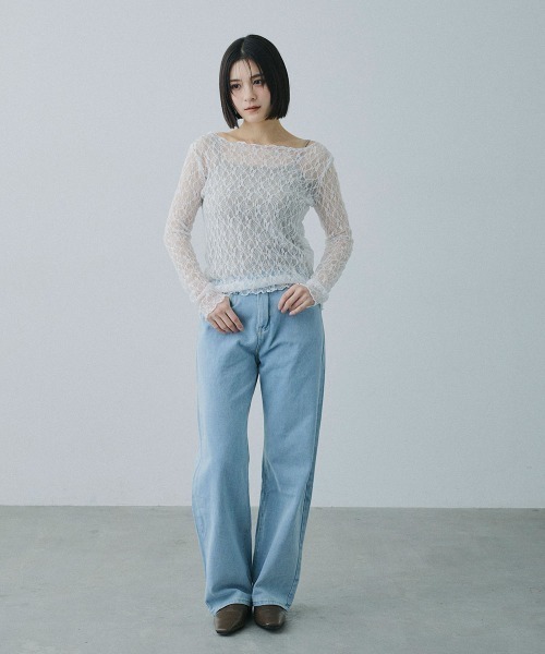 Clum（クルム）の「sheer lace tops / シアーレーストップス（Tシャツ/カットソー・レディース・ブラック/ホワイト/ベージュ・FREE）」の7枚目の写真