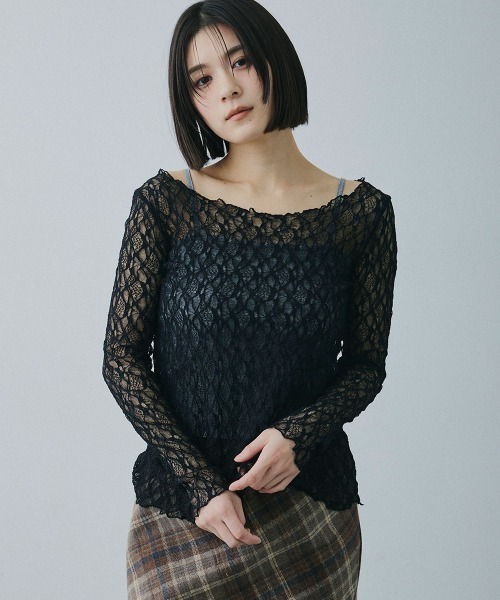 Clum（クルム）の「sheer lace tops / シアーレーストップス（Tシャツ/カットソー・レディース・ブラック/ホワイト/ベージュ・FREE）」の10枚目の写真