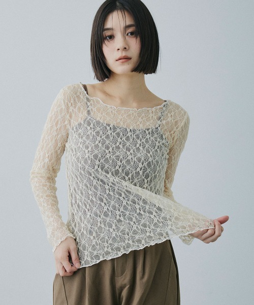 Clum（クルム）の「sheer lace tops / シアーレーストップス（Tシャツ/カットソー・レディース・ブラック/ホワイト/ベージュ・FREE）」の16枚目の写真