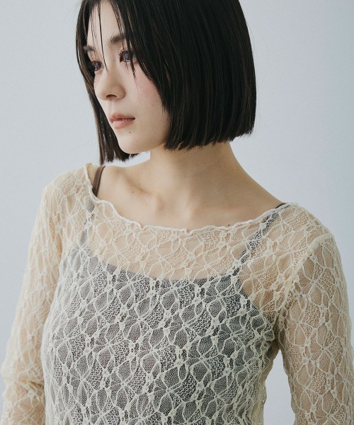 Clum（クルム）の「sheer lace tops / シアーレーストップス（Tシャツ/カットソー・レディース・ブラック/ホワイト/ベージュ・FREE）」の21枚目の写真