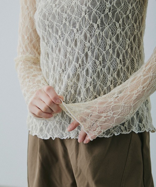 Clum（クルム）の「sheer lace tops / シアーレーストップス（Tシャツ/カットソー・レディース・ブラック/ホワイト/ベージュ・FREE）」の22枚目の写真