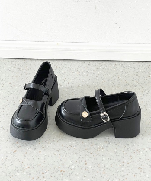 Shoes in Closet(シューズインクローゼット)の「+8.0㎝ 軽量 厚底 スクエアトゥ コイン アクセント メリージェーン ローファー パンプス 485(ローファー・レディース・ブラック/ダークブラウン・S/M/L/LL)」の11枚目の写真