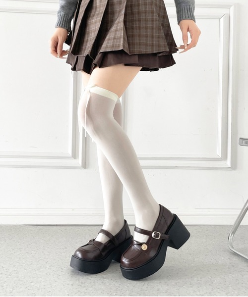 Shoes in Closet(シューズインクローゼット)の「+8.0㎝ 軽量 厚底 スクエアトゥ コイン アクセント メリージェーン ローファー パンプス 485(ローファー・レディース・ブラック/ダークブラウン・S/M/L/LL)」の14枚目の写真