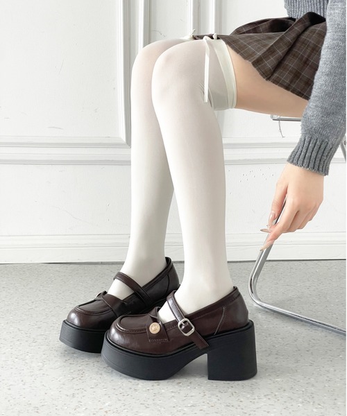 Shoes in Closet(シューズインクローゼット)の「+8.0㎝ 軽量 厚底 スクエアトゥ コイン アクセント メリージェーン ローファー パンプス 485(ローファー・レディース・ブラック/ダークブラウン・S/M/L/LL)」の16枚目の写真