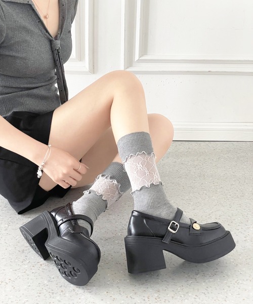 Shoes in Closet(シューズインクローゼット)の「+8.0㎝ 軽量 厚底 スクエアトゥ コイン アクセント メリージェーン ローファー パンプス 485(ローファー・レディース・ブラック/ダークブラウン・S/M/L/LL)」の7枚目の写真