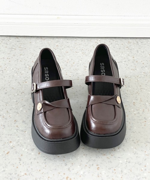 Shoes in Closet(シューズインクローゼット)の「+8.0㎝ 軽量 厚底 スクエアトゥ コイン アクセント メリージェーン ローファー パンプス 485(ローファー・レディース・ブラック/ダークブラウン・S/M/L/LL)」の18枚目の写真