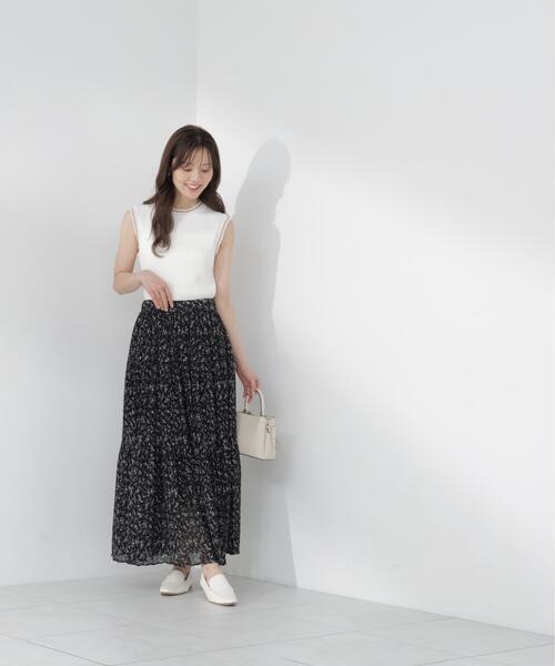 PROPORTION BODY DRESSING(プロポーションボディドレッシング)の「【中川紅葉さん着用】小花プリーツロングスカート / 1216120503(スカート・レディース・ブラック/ホワイト系その他・SMALL/MEDIUM/P/S)」の4枚目の写真
