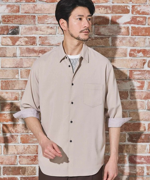 Nowadays by MEN'S BIGI(ナウアデイズバイメンズビギ)の「ストレッチカチオン七分袖シャツ(シャツ/ブラウス・メンズ・ライトブルー/ネイビー/ベージュ/ブルー/ブラウン・04/03/02)」の1枚目の写真