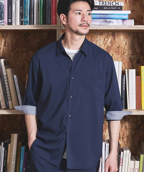 Nowadays by MEN'S BIGI(ナウアデイズバイメンズビギ)の「ストレッチカチオン七分袖シャツ(シャツ/ブラウス・メンズ・ライトブルー/ネイビー/ベージュ/ブルー/ブラウン・04/03/02)」の4枚目の写真