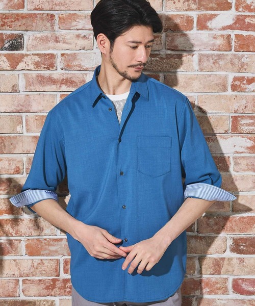 Nowadays by MEN'S BIGI(ナウアデイズバイメンズビギ)の「ストレッチカチオン七分袖シャツ(シャツ/ブラウス・メンズ・ライトブルー/ネイビー/ベージュ/ブルー/ブラウン・04/03/02)」の5枚目の写真