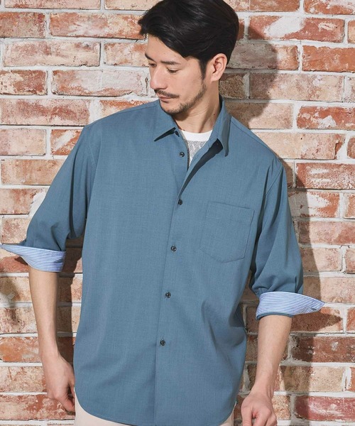 Nowadays by MEN'S BIGI(ナウアデイズバイメンズビギ)の「ストレッチカチオン七分袖シャツ(シャツ/ブラウス・メンズ・ライトブルー/ネイビー/ベージュ/ブルー/ブラウン・04/03/02)」の3枚目の写真