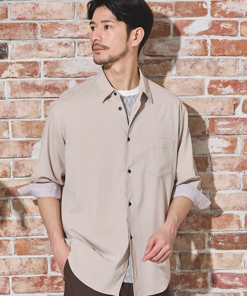 Nowadays by MEN'S BIGI(ナウアデイズバイメンズビギ)の「ストレッチカチオン七分袖シャツ(シャツ/ブラウス・メンズ・ライトブルー/ネイビー/ベージュ/ブルー/ブラウン・04/03/02)」の6枚目の写真