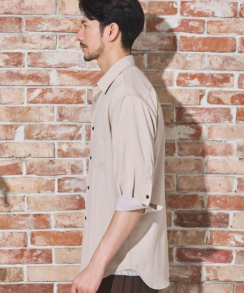 Nowadays by MEN'S BIGI(ナウアデイズバイメンズビギ)の「ストレッチカチオン七分袖シャツ(シャツ/ブラウス・メンズ・ライトブルー/ネイビー/ベージュ/ブルー/ブラウン・04/03/02)」の7枚目の写真