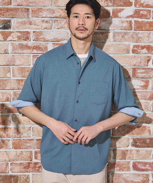 Nowadays by MEN'S BIGI(ナウアデイズバイメンズビギ)の「ストレッチカチオン七分袖シャツ(シャツ/ブラウス・メンズ・ライトブルー/ネイビー/ベージュ/ブルー/ブラウン・04/03/02)」の15枚目の写真