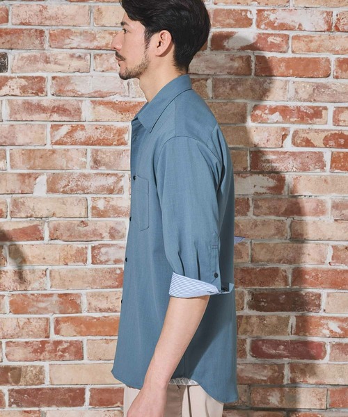 Nowadays by MEN'S BIGI(ナウアデイズバイメンズビギ)の「ストレッチカチオン七分袖シャツ(シャツ/ブラウス・メンズ・ライトブルー/ネイビー/ベージュ/ブルー/ブラウン・04/03/02)」の16枚目の写真
