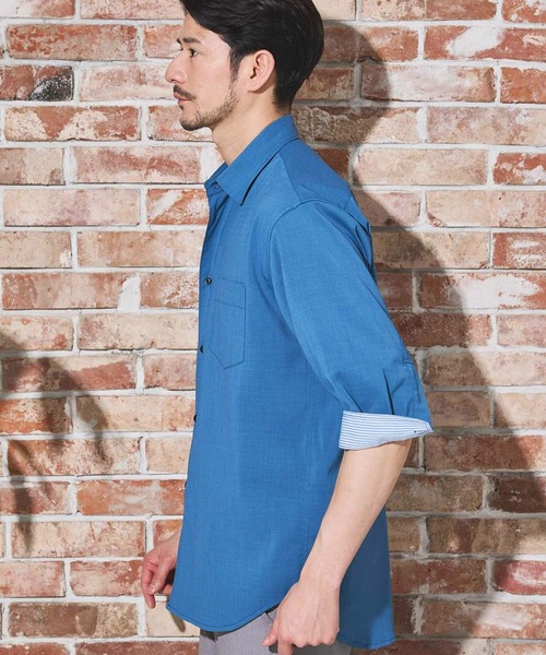 Nowadays by MEN'S BIGI(ナウアデイズバイメンズビギ)の「ストレッチカチオン七分袖シャツ(シャツ/ブラウス・メンズ・ライトブルー/ネイビー/ベージュ/ブルー/ブラウン・04/03/02)」の22枚目の写真