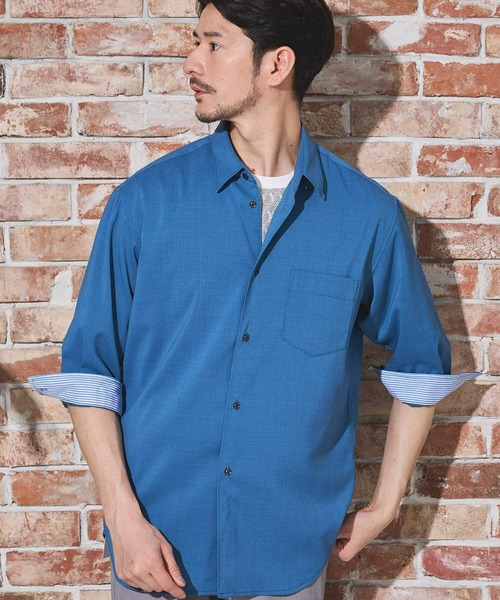 Nowadays by MEN'S BIGI(ナウアデイズバイメンズビギ)の「ストレッチカチオン七分袖シャツ(シャツ/ブラウス・メンズ・ライトブルー/ネイビー/ベージュ/ブルー/ブラウン・04/03/02)」の21枚目の写真