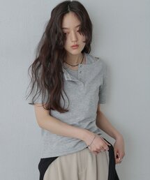 テレコレイヤードヘンリーネック半袖Tシャツ