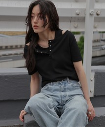 テレコレイヤードヘンリーネック半袖Tシャツ