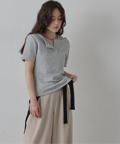 COLONY 2139（コロニートゥーワンスリーナイン）の「テレコレイヤードヘンリーネック半袖Tシャツ（Tシャツ/カットソー・レディース・グレー/ブラック/イエロー・FREE）」の12枚目の写真