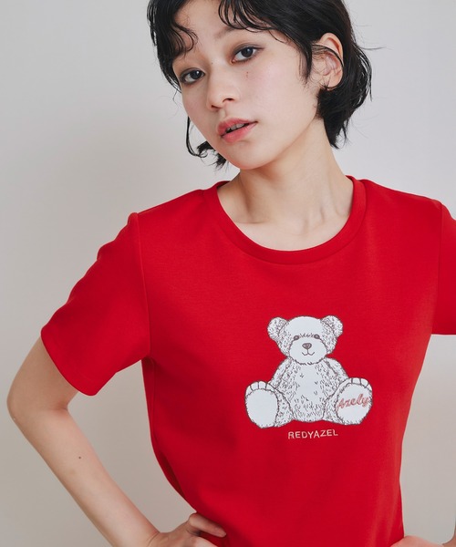 REDYAZEL(レディアゼル)の「Azely コンパクトTシャツ(Tシャツ/カットソー・レディース・レッド/オフホワイト/ブラック・FREE)」の3枚目の写真