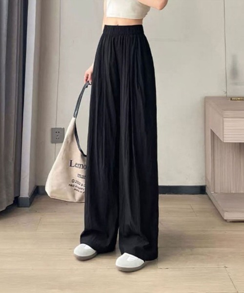mielu（ミエル）の「タックギャザーロングワイドパンツ（その他パンツ・レディース・ブラック/ベージュ・LARGE/MEDIUM）」の2枚目の写真