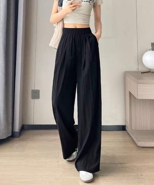 mielu（ミエル）の「タックギャザーロングワイドパンツ（その他パンツ・レディース・ブラック/ベージュ・LARGE/MEDIUM）」の3枚目の写真