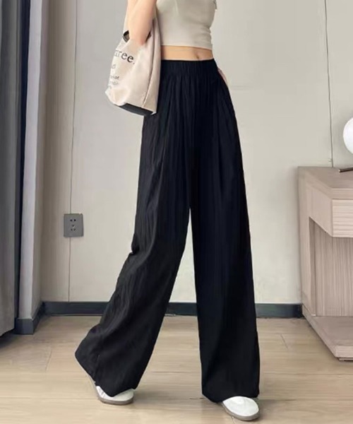 mielu（ミエル）の「タックギャザーロングワイドパンツ（その他パンツ・レディース・ブラック/ベージュ・LARGE/MEDIUM）」の4枚目の写真
