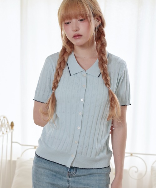 LiLIN(リリン)の「針抜き リブ 襟付き 半袖 ニット カーディガン(カーディガン/ボレロ・レディース・イエロー/ミント/ホワイト/グレー・FREE)」の17枚目の写真