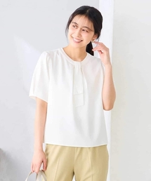 【洗える】チャーム付きボウタイブラウス