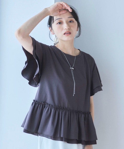 Liora by archives（リオラバイアルシーヴ）の「高機能接触冷感レイヤードフレアスリーブＴＥＥ（Tシャツ/カットソー・レディース・ブラウン/チャコールグレー/ブラック/オフホワイト・MEDIUM/LARGE）」の3枚目の写真
