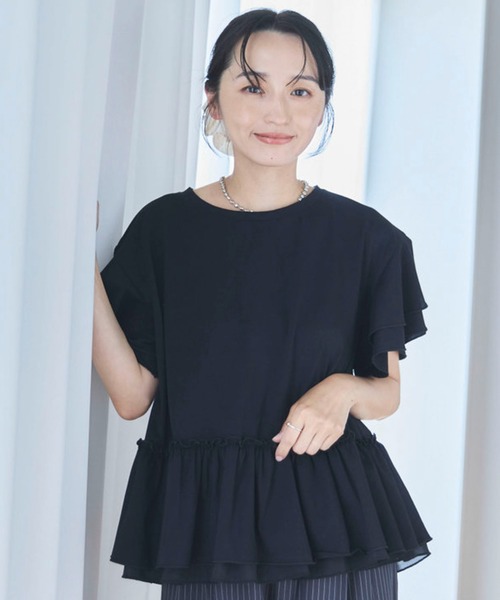 Liora by archives（リオラバイアルシーヴ）の「高機能接触冷感レイヤードフレアスリーブＴＥＥ（Tシャツ/カットソー・レディース・ブラウン/チャコールグレー/ブラック/オフホワイト・MEDIUM/LARGE）」の2枚目の写真
