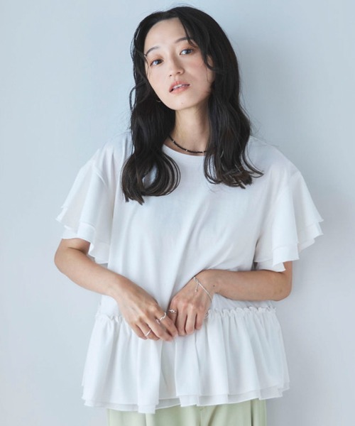 Liora by archives（リオラバイアルシーヴ）の「高機能接触冷感レイヤードフレアスリーブＴＥＥ（Tシャツ/カットソー・レディース・ブラウン/チャコールグレー/ブラック/オフホワイト・MEDIUM/LARGE）」の5枚目の写真