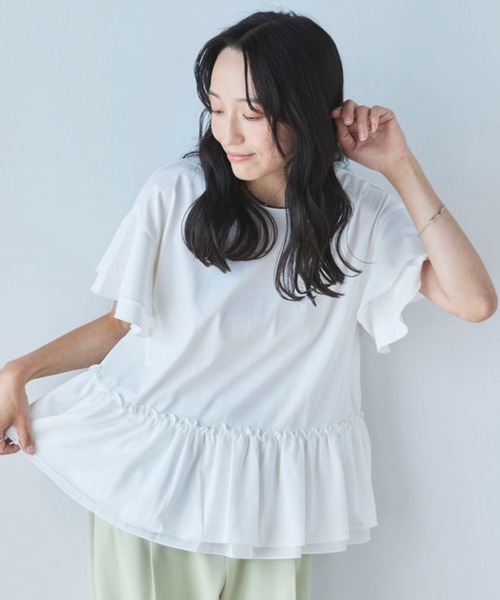 Liora by archives（リオラバイアルシーヴ）の「高機能接触冷感レイヤードフレアスリーブＴＥＥ（Tシャツ/カットソー・レディース・ブラウン/チャコールグレー/ブラック/オフホワイト・MEDIUM/LARGE）」の6枚目の写真