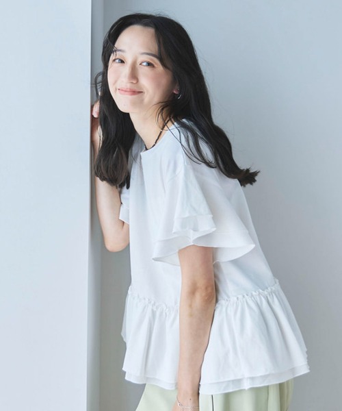 Liora by archives（リオラバイアルシーヴ）の「高機能接触冷感レイヤードフレアスリーブＴＥＥ（Tシャツ/カットソー・レディース・ブラウン/チャコールグレー/ブラック/オフホワイト・MEDIUM/LARGE）」の7枚目の写真