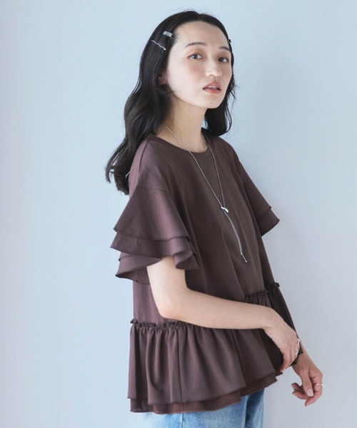 Liora by archives（リオラバイアルシーヴ）の「高機能接触冷感レイヤードフレアスリーブＴＥＥ（Tシャツ/カットソー・レディース・ブラウン/チャコールグレー/ブラック/オフホワイト・MEDIUM/LARGE）」の14枚目の写真