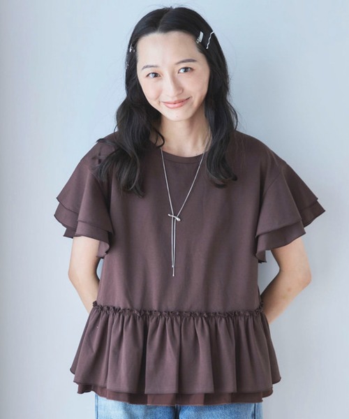 Liora by archives（リオラバイアルシーヴ）の「高機能接触冷感レイヤードフレアスリーブＴＥＥ（Tシャツ/カットソー・レディース・ブラウン/チャコールグレー/ブラック/オフホワイト・MEDIUM/LARGE）」の13枚目の写真