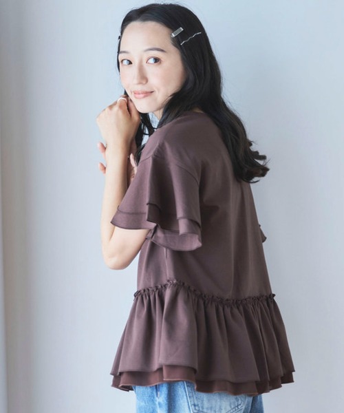 Liora by archives（リオラバイアルシーヴ）の「高機能接触冷感レイヤードフレアスリーブＴＥＥ（Tシャツ/カットソー・レディース・ブラウン/チャコールグレー/ブラック/オフホワイト・MEDIUM/LARGE）」の15枚目の写真