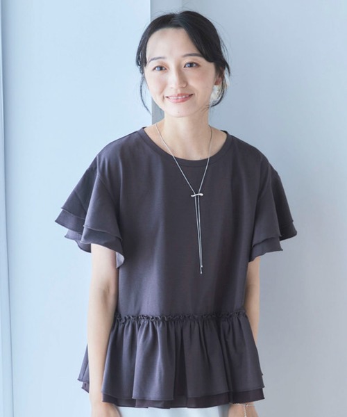 Liora by archives（リオラバイアルシーヴ）の「高機能接触冷感レイヤードフレアスリーブＴＥＥ（Tシャツ/カットソー・レディース・ブラウン/チャコールグレー/ブラック/オフホワイト・MEDIUM/LARGE）」の20枚目の写真