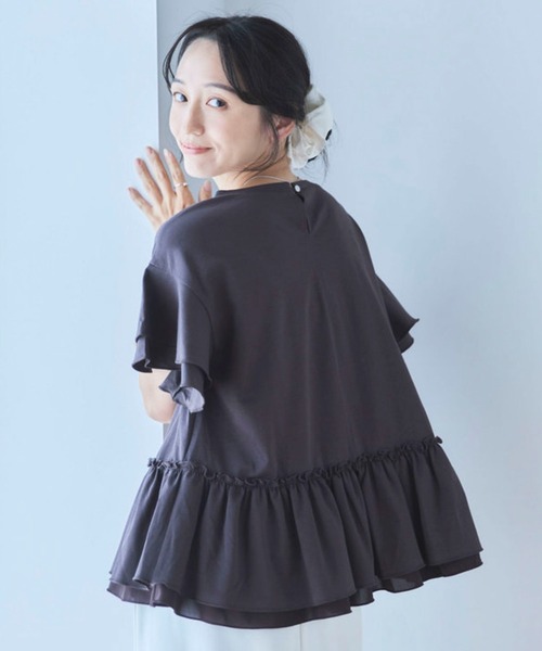 Liora by archives（リオラバイアルシーヴ）の「高機能接触冷感レイヤードフレアスリーブＴＥＥ（Tシャツ/カットソー・レディース・ブラウン/チャコールグレー/ブラック/オフホワイト・MEDIUM/LARGE）」の22枚目の写真