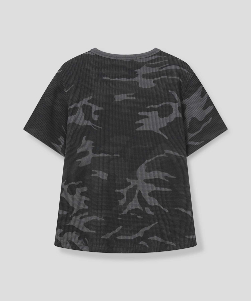 SLOW RECORD HOUSE(スローレコードハウス)の「ロゴワッフルクロップTシャツ_カモ(チャコール)(Tシャツ/カットソー・レディース・チャコール・1/2)」の3枚目の写真