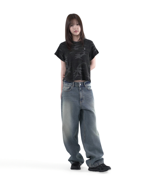 SLOW RECORD HOUSE(スローレコードハウス)の「ロゴワッフルクロップTシャツ_カモ(チャコール)(Tシャツ/カットソー・レディース・チャコール・1/2)」の8枚目の写真