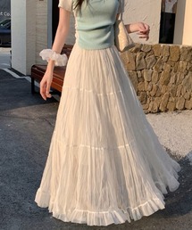 メッシュ切替 Aライン ロング丈 スカート