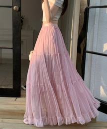 メッシュ切替 Aライン ロング丈 スカート