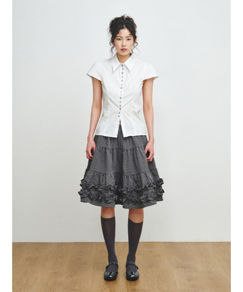PLZPROJECT（プリーズプロジェクト）の「PIN-STRIPE BUTTON TOP（シャツ/ブラウス・レディース・ホワイト・FREE）」の2枚目の写真