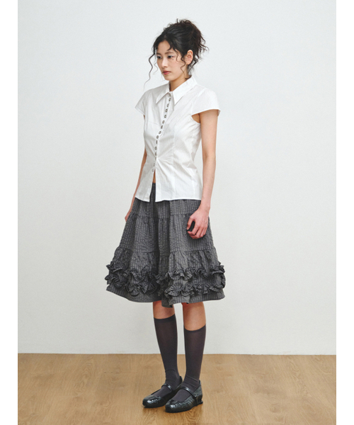 PLZPROJECT（プリーズプロジェクト）の「PIN-STRIPE BUTTON TOP（シャツ/ブラウス・レディース・ホワイト・FREE）」の3枚目の写真