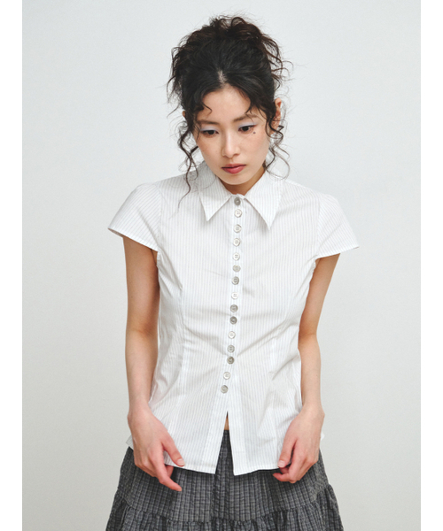 PLZPROJECT（プリーズプロジェクト）の「PIN-STRIPE BUTTON TOP（シャツ/ブラウス・レディース・ホワイト・FREE）」の5枚目の写真