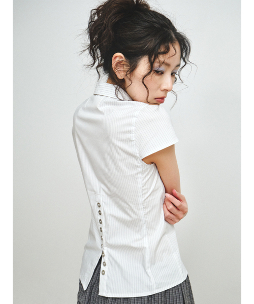 PLZPROJECT（プリーズプロジェクト）の「PIN-STRIPE BUTTON TOP（シャツ/ブラウス・レディース・ホワイト・FREE）」の6枚目の写真