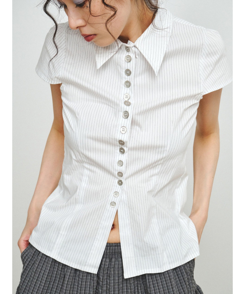 PLZPROJECT（プリーズプロジェクト）の「PIN-STRIPE BUTTON TOP（シャツ/ブラウス・レディース・ホワイト・FREE）」の7枚目の写真