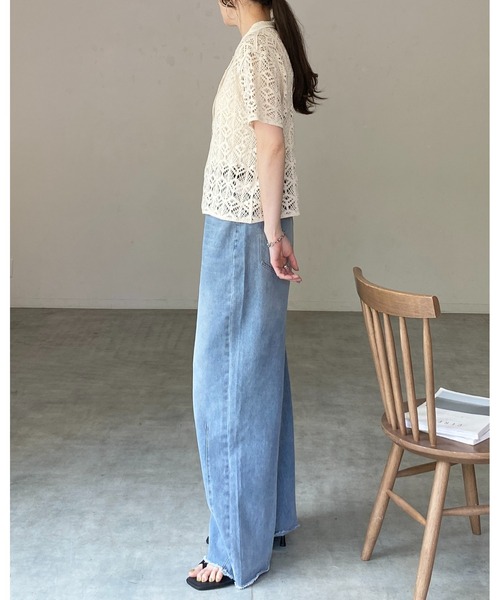 She's Closet(シーズクローゼット)の「半袖 襟付き ヘンリーネック ポロ かぎ針 クロシェ編み サマーニット(ニット/セーター・レディース・ブラック/アイボリー・FREE)」の22枚目の写真